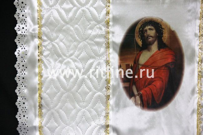 Комплект (атласная т/с "Венеция", атлас с принтом "Иисус", атласная вышивка) FITTONE