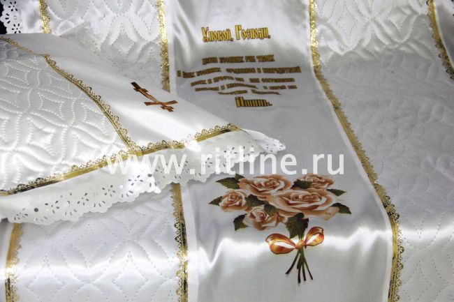 Комплект (атласная т/с "Венеция", атлас с принтом "Иисус", атласная вышивка) FITTONE