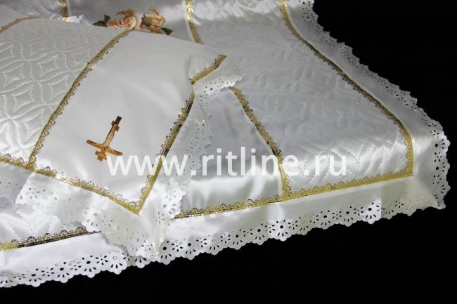 Комплект (атласная т/с "Венеция", атлас с принтом "Иисус", атласная вышивка) FITTONE