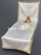 Комплект КТИ (Н+П) (т/с атлас белый, вставка икона Иисус, обшитая тесьмой, кружево белое с золотом) Комплект КТИ (Н+П) (т/с атлас белый, вставка икона Иисус, обшитая тесьмой, кружево белое с золотом)
