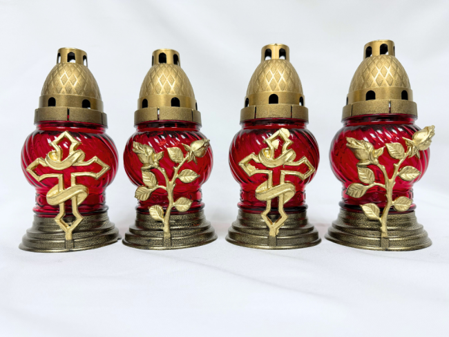 Лампада стеклянная с орнаментом (160х75, крышка пластик, цв. красный) FITTONE