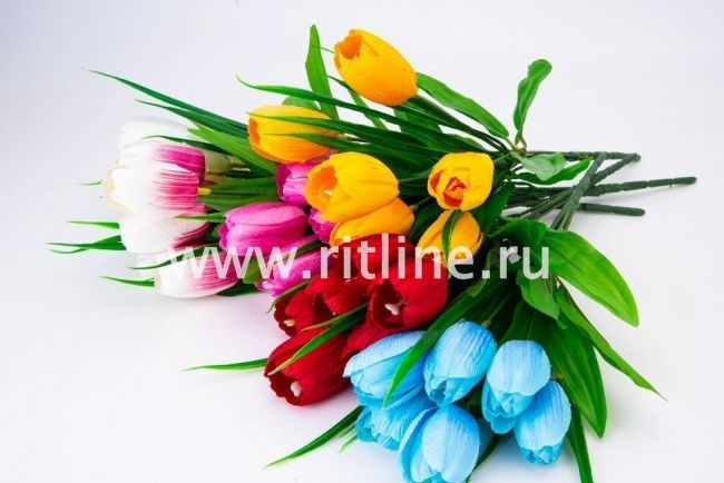 Букет тюльпанов "Fittone", 6г, выс.30см, плотный атлас, цв.микс