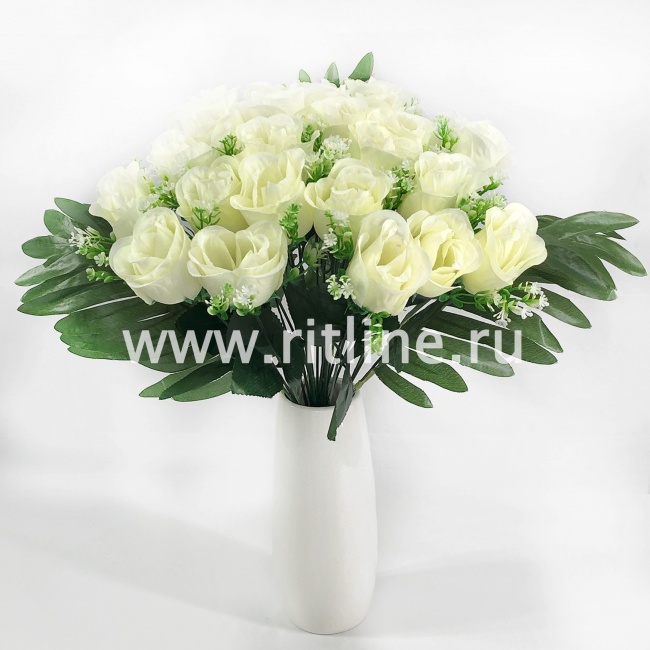 Букет роз с травкой "FITTONE", 24г, выс. 40см, цв.белый Букет роз с травкой "FITTONE", 24г, выс. 40см, цв.белый