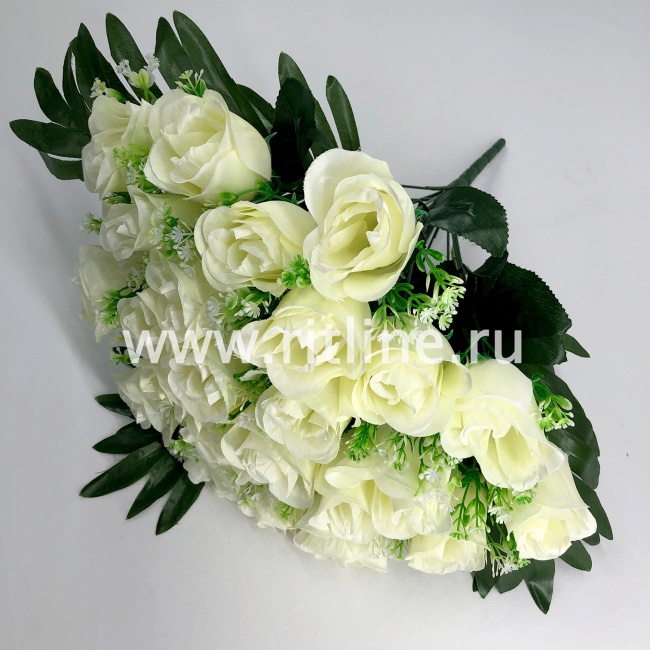 Букет роз с травкой "FITTONE", 24г, выс. 40см, цв.белый Букет роз с травкой "FITTONE", 24г, выс. 40см, цв.белый