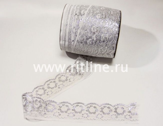Кружево белое с серебром, шир. 6,4 см (под польское) FITTONE Кружево белое с серебром, шир. 6,4 см (под польское) FITTONE