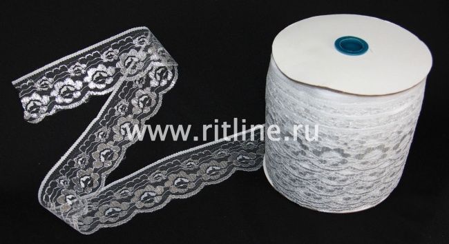 Кружево белое с серебром, шир. 6,4 см (под польское) FITTONE Кружево белое с серебром, шир. 6,4 см (под польское) FITTONE