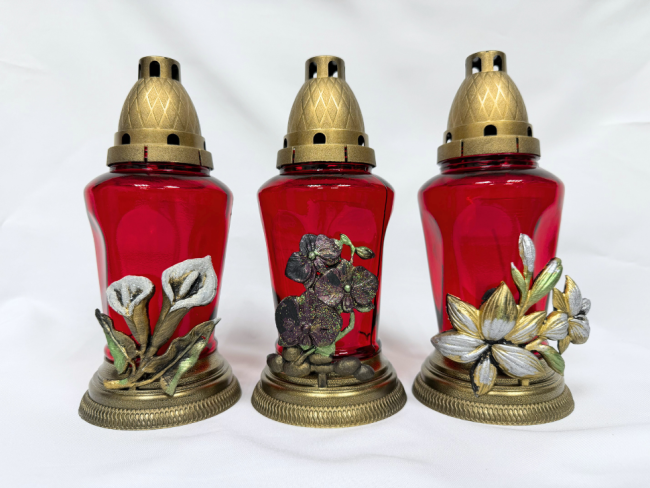 Лампада стеклянная с орнаментом (255х120, крышка пластик, цв. красный) FITTONE