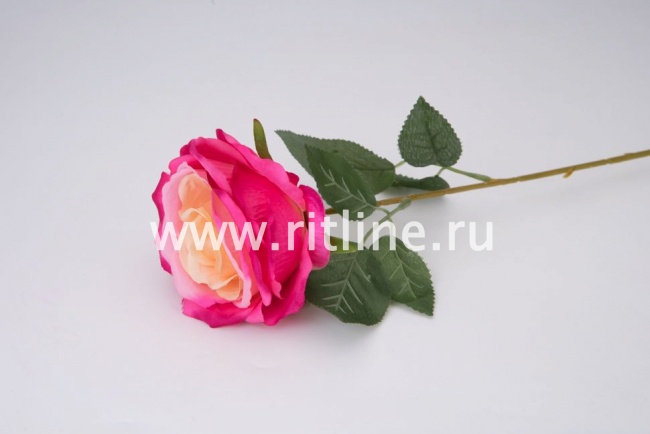 Роза одиночная с пенопластом "Fittone", выс.62см, диам.11см, плотный шелк, цв.микс