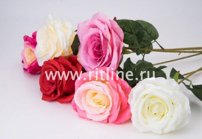 Роза одиночная с пенопластом "Fittone", выс.62см, диам.11см, плотный шелк, цв.микс