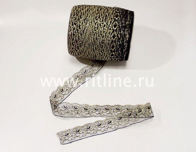 Кружево черное с золотом, шир. 4,6 см (под польское) FITTONE Кружево черное с золотом, шир. 4,6 см (под польское) FITTONE