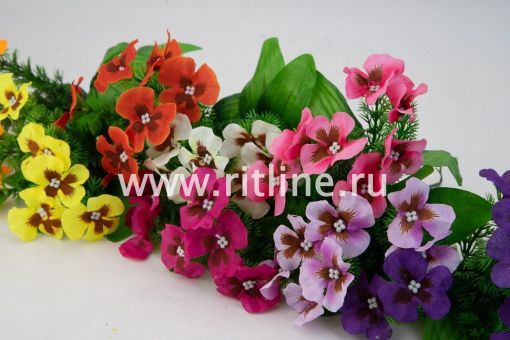 Букет анютиных глазок "Fittone", 7г, выс.21, плотный шелк с принтом, цв.микс Букет анютиных глазок "Fittone", 7г, выс.21, плотный шелк с принтом, цв.микс