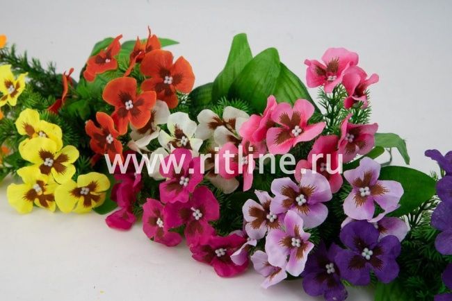 Букет анютиных глазок "Fittone", 7г, выс.21, плотный шелк с принтом, цв.микс