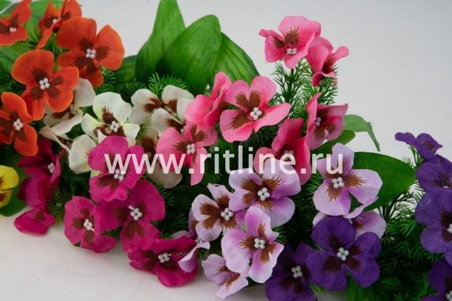 Букет анютиных глазок "Fittone", 7г, выс.21, плотный шелк с принтом, цв.микс