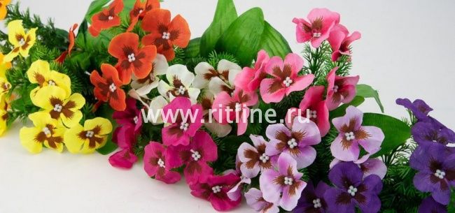 Букет анютиных глазок "Fittone", 7г, выс.21, плотный шелк с принтом, цв.микс