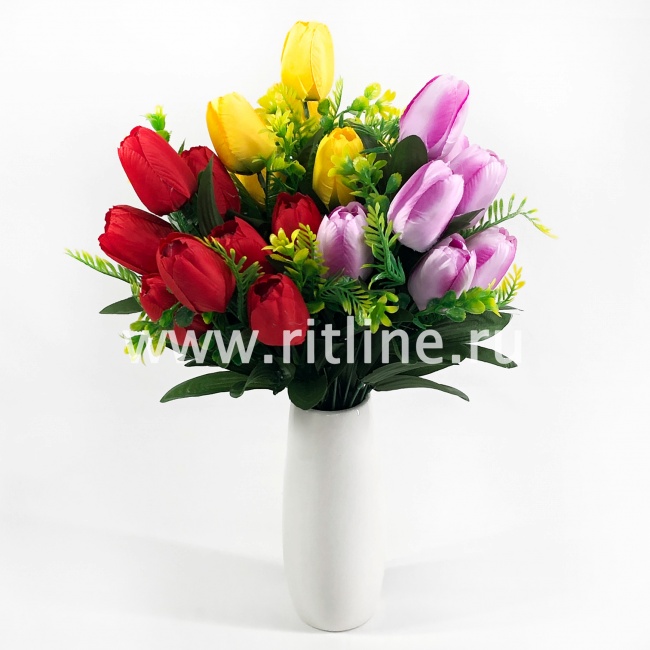 Букет тюльпанов "FITTONE", 9г., выс. 45см, цв.микс