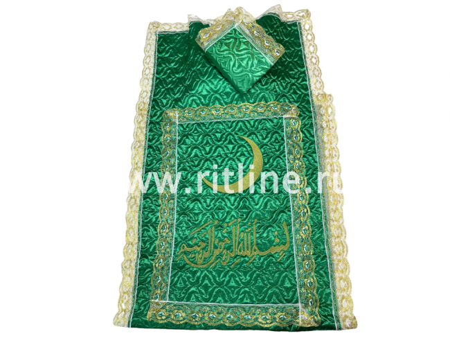 Комплект КТА мусульманский с вышивкой (т/с зеленая Венеция, вышивка, кружево с золотом) "FITTONE"
