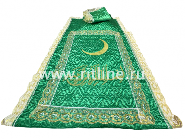 Комплект КТА мусульманский с вышивкой (т/с зеленая Венеция, вышивка, кружево с золотом) "FITTONE"