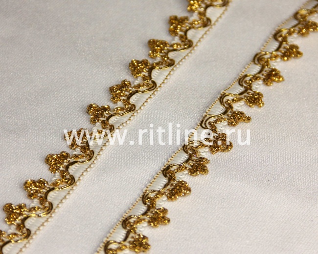 Тесьма (белое с золотом), 25 м, ширина 2 см "FITTONE"