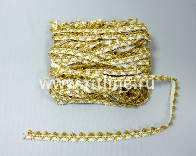 Тесьма (белое с золотом), 25 м, ширина 2 см "FITTONE"