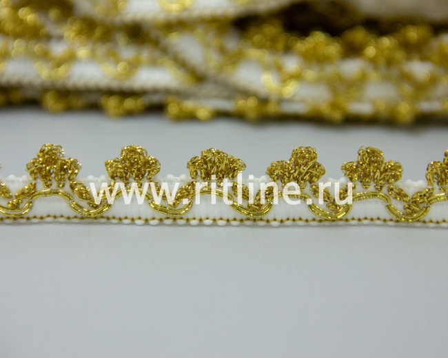 Тесьма (белое с золотом), 25 м, ширина 2 см "FITTONE"