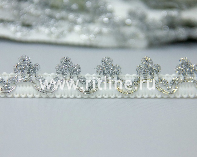 Тесьма (белое с серебром), 25 м, ширина 2 см "FITTONE"