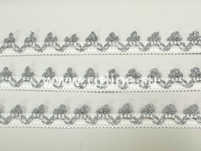 Тесьма (белое с серебром), 25 м, ширина 2 см "FITTONE"