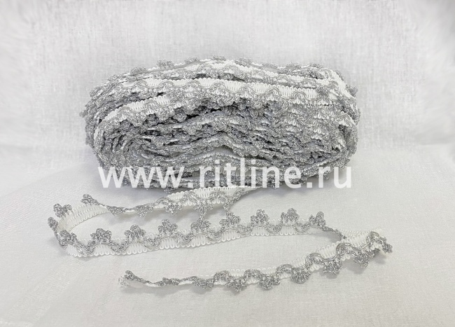 Тесьма (белое с серебром), 25 м, ширина 2 см "FITTONE"