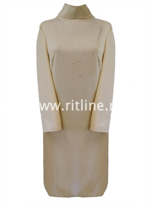 Платье габардин. со стразами "Beauty", (большой узор), цв. бежевый