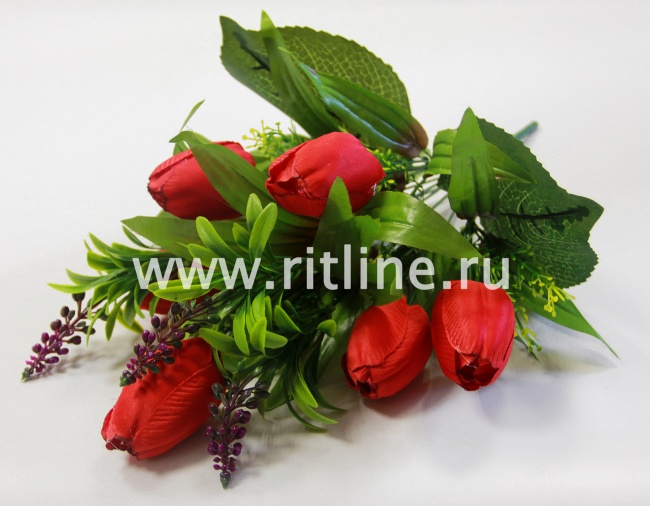 Букет тюльпанов с добавками "FITTONE", 6г+3в., выс. 44см, атлас (в бутоне пенопласт), цв.микс Букет тюльпанов с добавками "FITTONE", 6г+3в., выс. 44см, атлас (в бутоне пенопласт), цв.микс