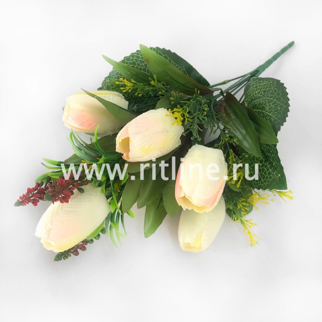 Букет тюльпанов с добавками "FITTONE", 6г+3в., выс. 44см, атлас (в бутоне пенопласт), цв.микс Букет тюльпанов с добавками "FITTONE", 6г+3в., выс. 44см, атлас (в бутоне пенопласт), цв.микс