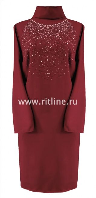 Платье габардин. со стразами "Beauty", (большой узор), цв. бордовый