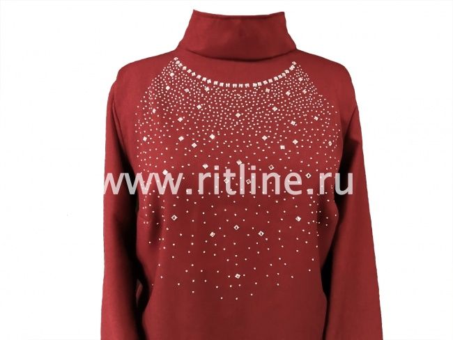 Платье габардин. со стразами "Beauty", (большой узор), цв. бордовый