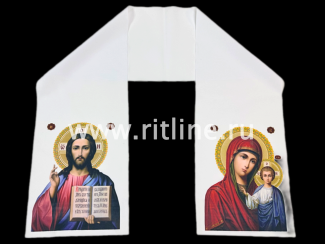 Рушник габардин №1 "Богородица" и "Иисус" (белый фон) 240*1400 мм "FITTONE"