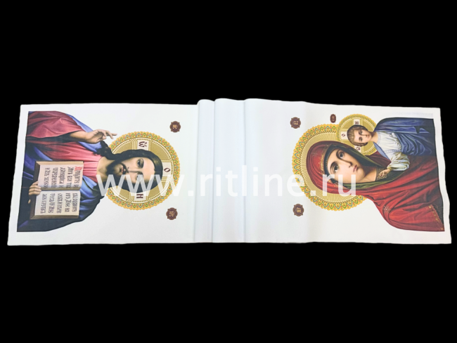 Рушник габардин №1 "Богородица" и "Иисус" (белый фон) 240*1400 мм "FITTONE"