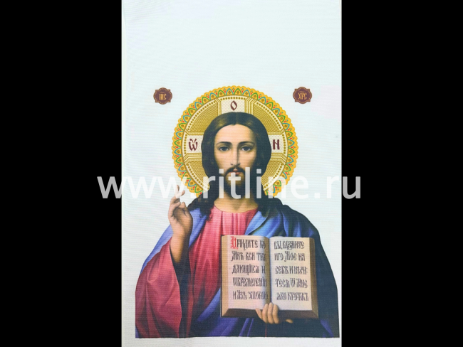 Рушник габардин №1 "Богородица" и "Иисус" (белый фон) 240*1400 мм "FITTONE"