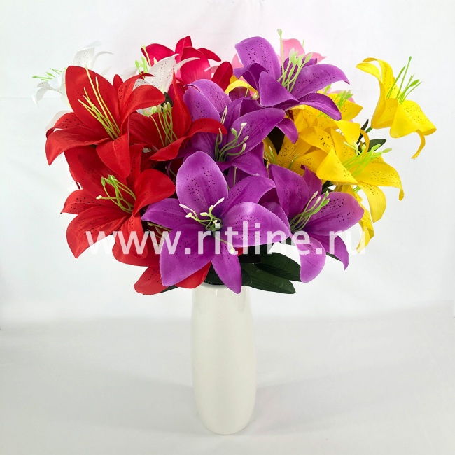 Букет лилий "FITTONE", 8г., выс. 45см, атлас, цв.микс