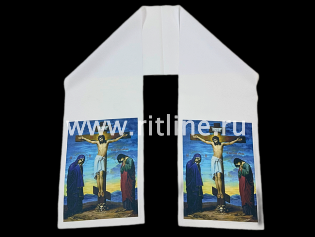 Рушник габардин №4 "Распятие" (голубой фон) 240*1400 "FITTONE"