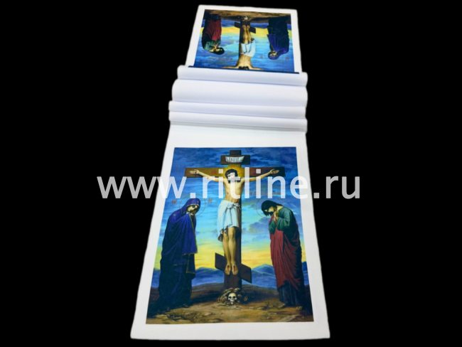 Рушник габардин №4 "Распятие" (голубой фон) 240*1400 "FITTONE"