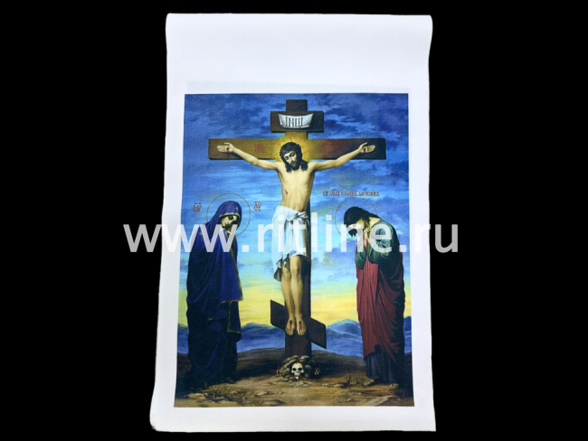 Рушник габардин №4 "Распятие" (голубой фон) 240*1400 "FITTONE"
