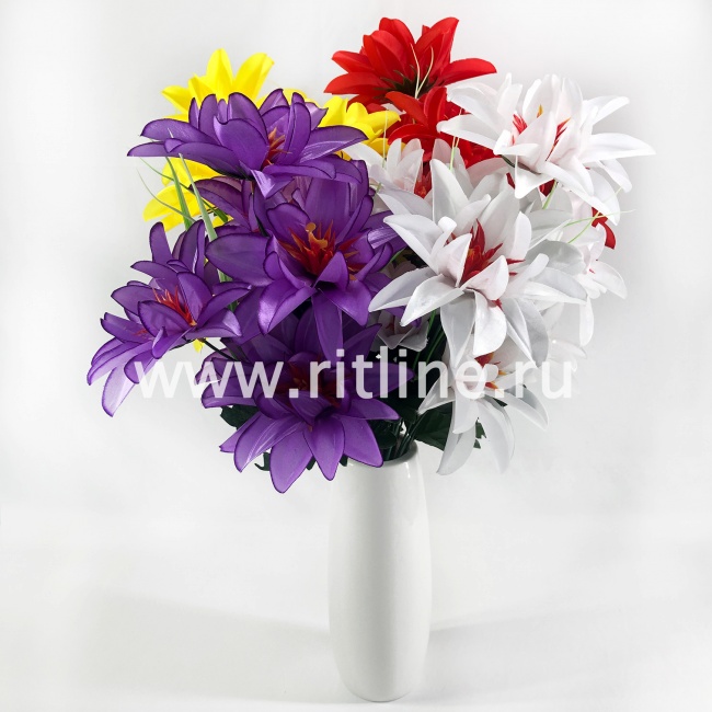Букет георгинов "FITTONE", 7г, выс. 53см, атлас, цв.микс
