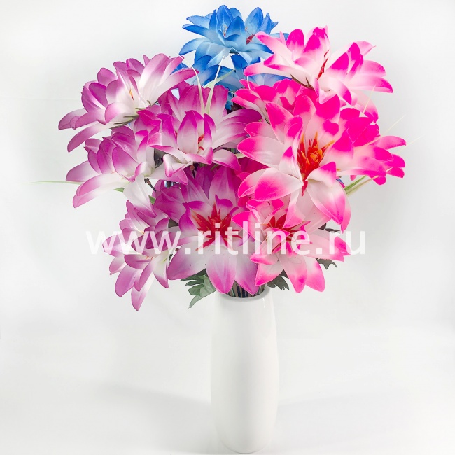 Букет георгинов "FITTONE", 7г, выс. 53см, атлас, цв.микс