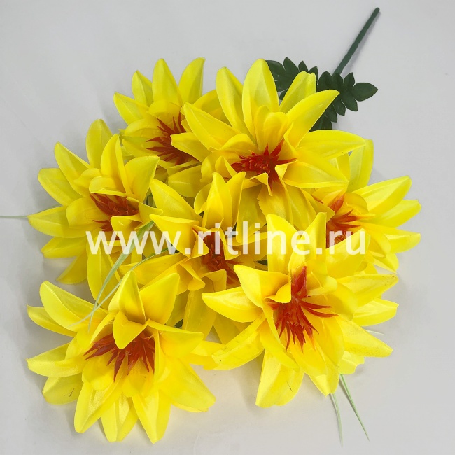 Букет георгинов "FITTONE", 7г, выс. 53см, атлас, цв.микс