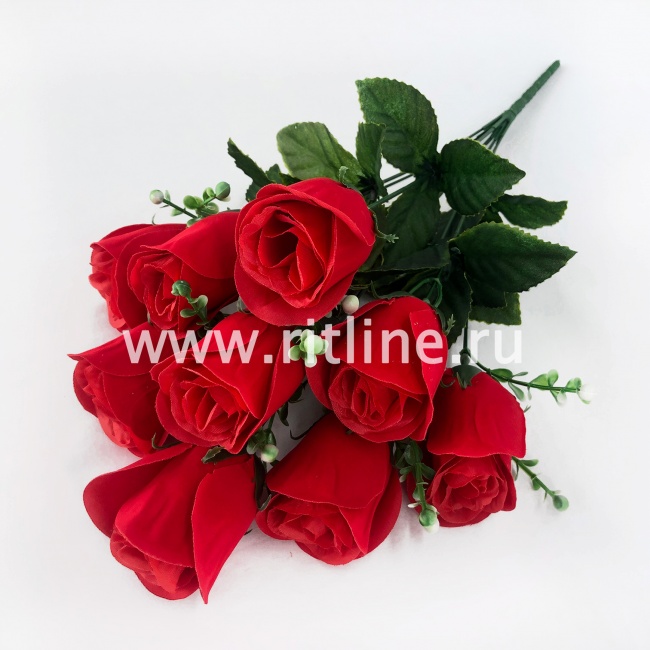 Букет бутонов роз "FITTONE", 9г., выс. 48,5см, бархат, цв.красный