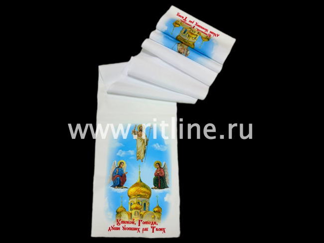 Рушник габардин №10 "Храм" (белый фон) 240*1400 "FITTONE"