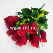 Букет бутонов роз с травкой и цветами "FITTONE", 12г., выс. 46см, бархат, цв.красный Букет бутонов роз с травкой и цветами "FITTONE", 12г., выс. 46см, бархат, цв.красный