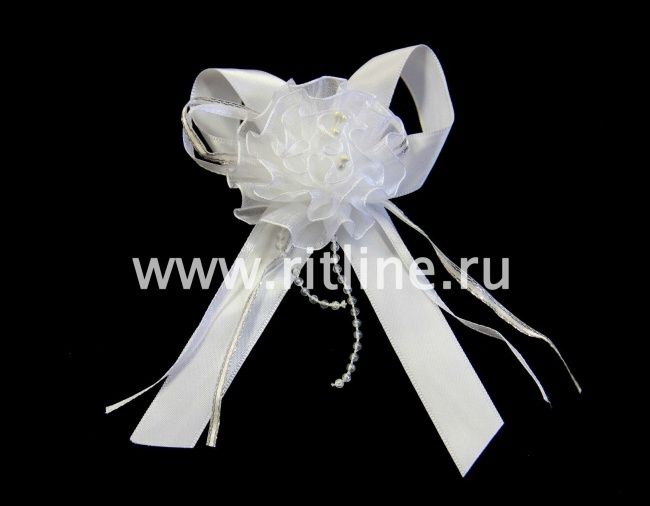 Декоративный цветок "Fittone", роза с бантом, органза+атлас, разм.13*10см