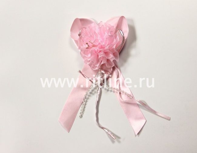 Декоративный цветок "Fittone", роза с бантом, органза+атлас, разм.13*10см