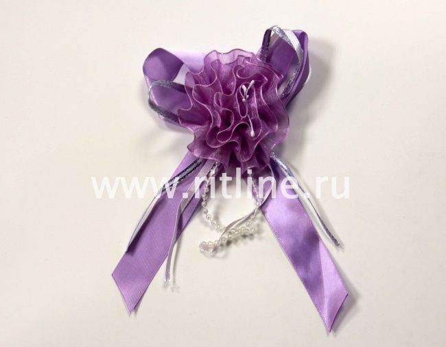 Декоративный цветок "Fittone", роза с бантом, органза+атлас, разм.13*10см