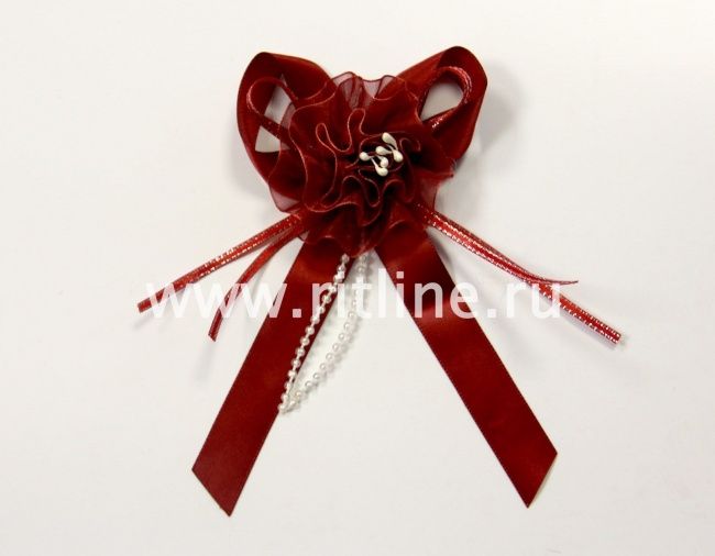 Декоративный цветок "Fittone", роза с бантом, органза+атлас, разм.13*10см