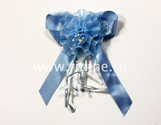 Декоративный цветок "Fittone", роза с бантом, органза+атлас, разм.13*10см